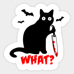 Funny Black Cat What Knife Halloween Scray Sticker